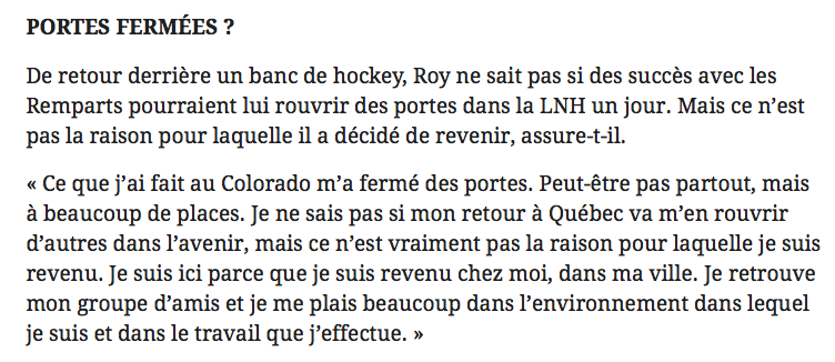 Patrick Roy, continue de dire à Geoff Molson...
