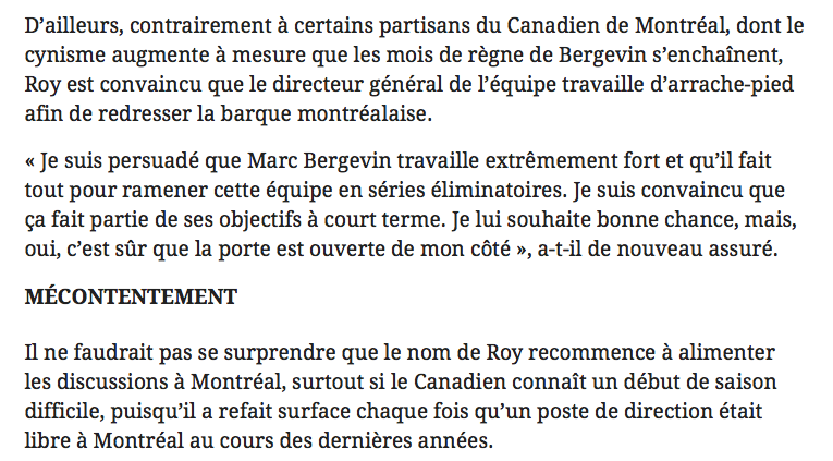 Patrick Roy, continue de dire à Geoff Molson...