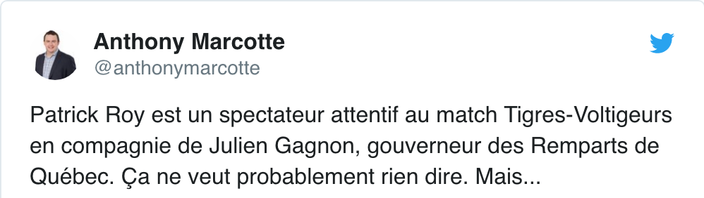 Patrick Roy de retour à Québec, en attendant Montréal...