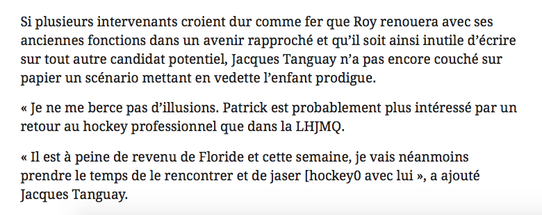  ​Patrick Roy...Veut se montrer...