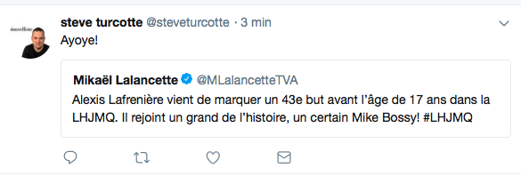 Pendant qu'Alexis Lafrenière rejoint Mike Bossy...
