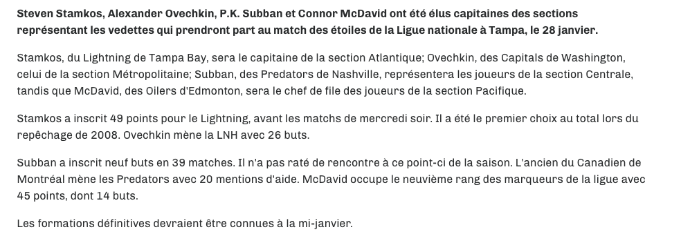 Pendant que Pendant qu PK Subban est capitaine pour le match des étoiles...