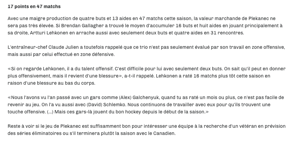 Personne ne croit Tomas Plekanec..