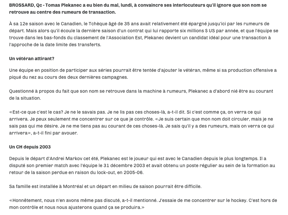 Personne ne croit Tomas Plekanec..