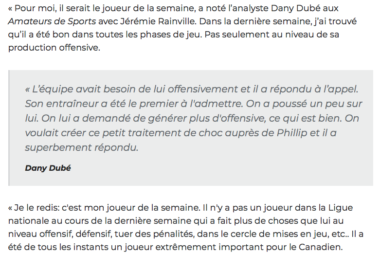 Phil Danault le MVP...Dany Dubé veut lui donner le HART STI...