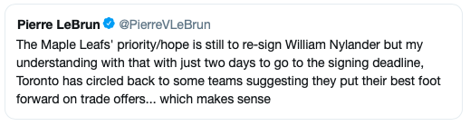 Pierre LeBrun annonce quasiment une TRANSACTION pour William Nylander!!!!!!