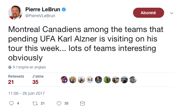 Pierre LeBrun le confirme!!!!!! Karl Alzner visitera Montréal après avoir visité Toronto!!!!!!!