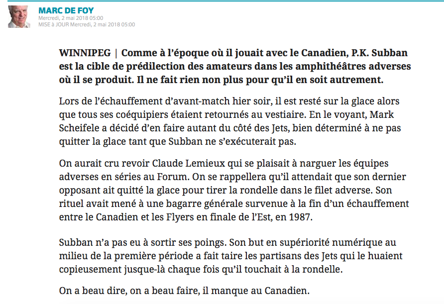 PK Subban fait son FRAIS...son BAVEUX...