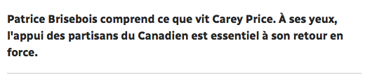 POTRICE BRISEBOIS se compare vraiment à Carey Price...