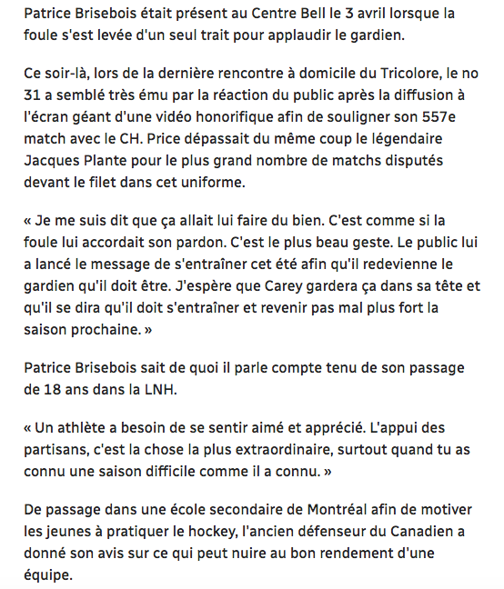 POTRICE BRISEBOIS se compare vraiment à Carey Price...