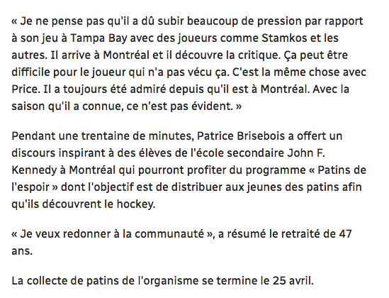POTRICE BRISEBOIS se compare vraiment à Carey Price...