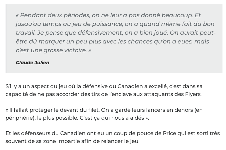 Pour une fois que Claude Julien dit quelque chose d'INTELLIGENT...