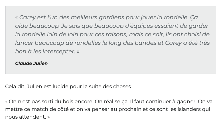 Pour une fois que Claude Julien dit quelque chose d'INTELLIGENT...