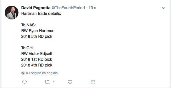 Pour une fois..C'est David Poile qui s'est fait VOLER...