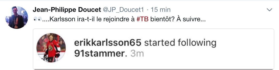 Pourquoi AUJOURD'HUI, Erik Karlsson commence à suivre...