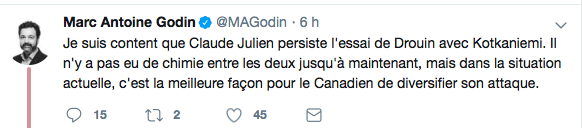Pourquoi ça ne marche pas entre KK et Joe Drouin?