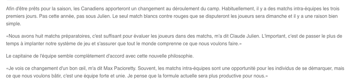 Pourquoi pas de MATCH INTRA-ÉQUIPES Claude??????