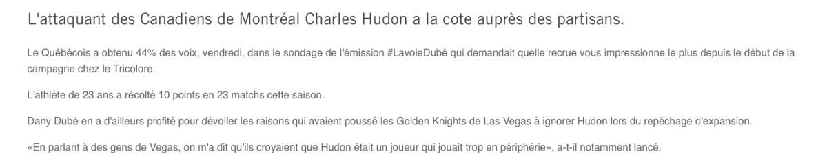 Pourquoi Vegas à CRACHÉ sur Charles Hudon...