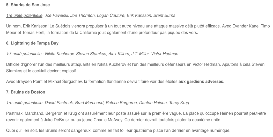 Quand on regarde les meilleurs avantages de la LNH...
