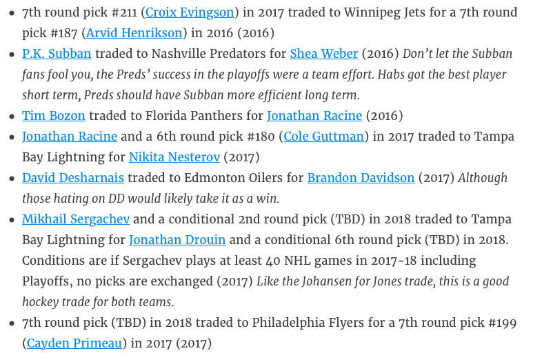 Quand on regarde TOUTES LES TRANSACTIONS de Marc Bergevin.