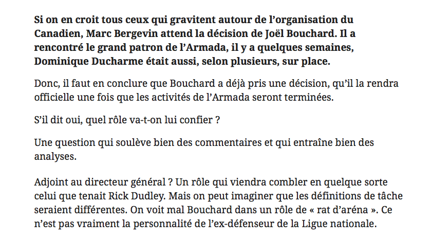 Quel poste pour Joël Bouchard?