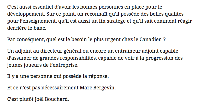 Quel poste pour Joël Bouchard?