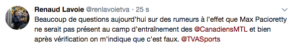 Qui dit la vérité pour Max Pacioretty ?