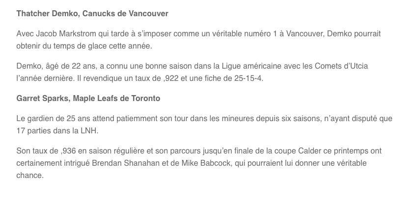 Qui sera le PROCHAIN CAREY PRICE?