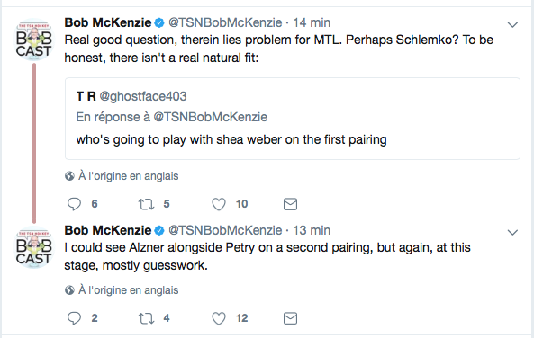 Qui va jouer avec Shea Weber? Même McKenzie est PERDU...