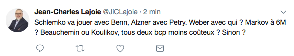 Qui va jouer avec Weber???????????? C'est Jean-Charles Lajoie!!!!!! HAHA!!!!