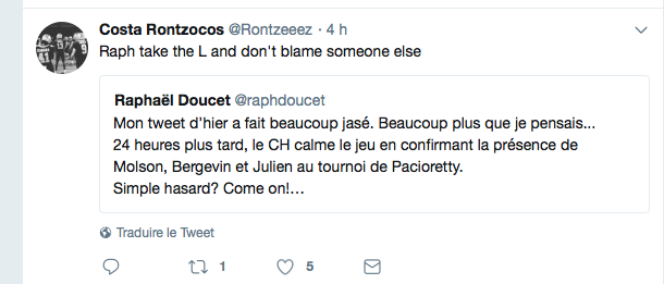 Raphaël Doucet va regretter longtemps son TWEET....
