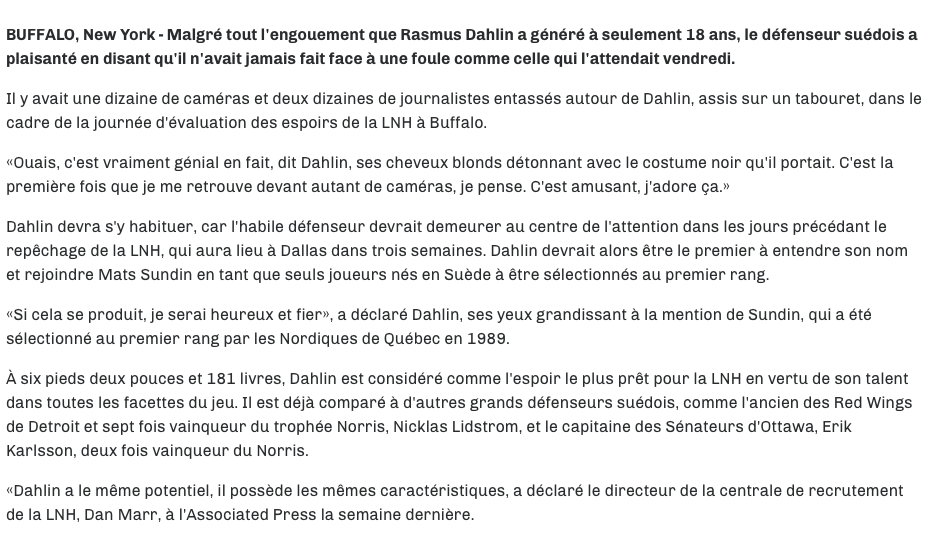 Rasmus Dahlin...Comme un POISSON dans l'eau...