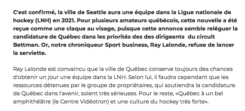 Ray Lalonde...Croit encore aux Nordiques...