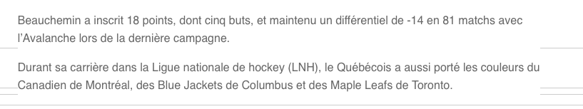 RDS est en TA contre François Beauchemin..