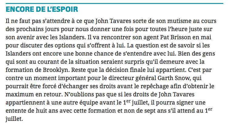 Renaud Lavoie PROMETTAIT que selon ses sources, John Tavares allait rester avec les Islanders...il change d'idée!!!!