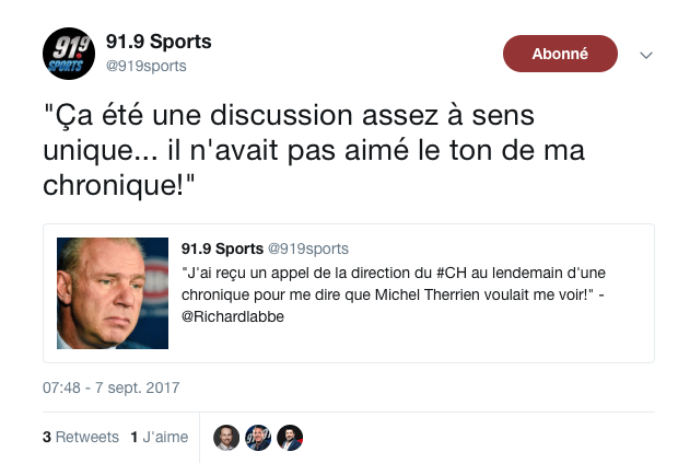 Richard Labbé MENACÉ par Michel Therrien..