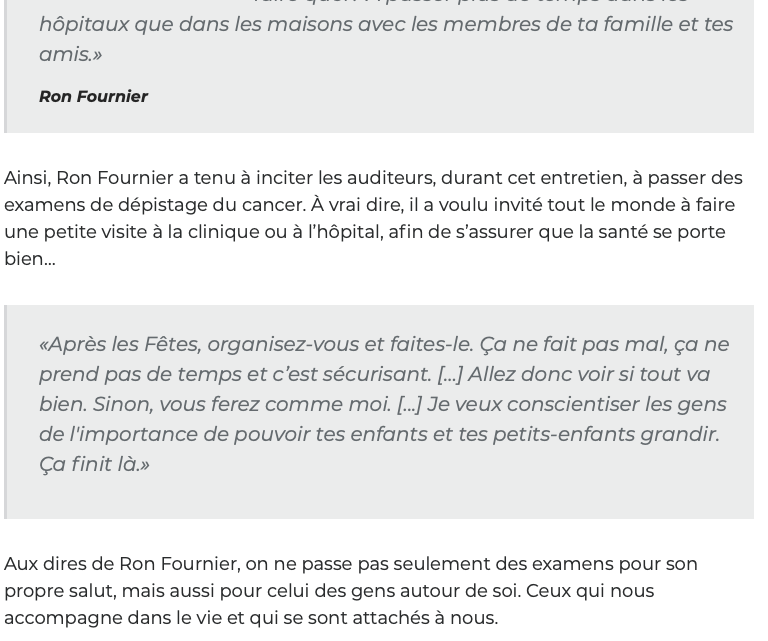 Ron Fournier ÉMOTIF en parlant de son CANCER....