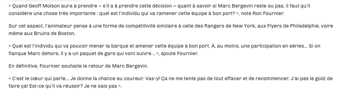 Ron Fournier est SAOUL???????  Il veut le retour de Marc Bergevin...