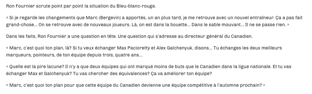 Ron Fournier RAMASSE Marc Bergevin...