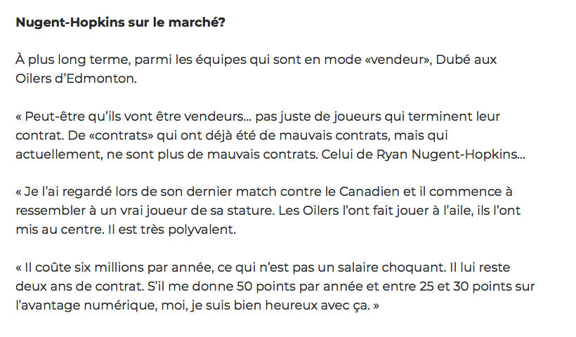 Ryan Nugent-Hopkins à Montréal? Selon Dany.....