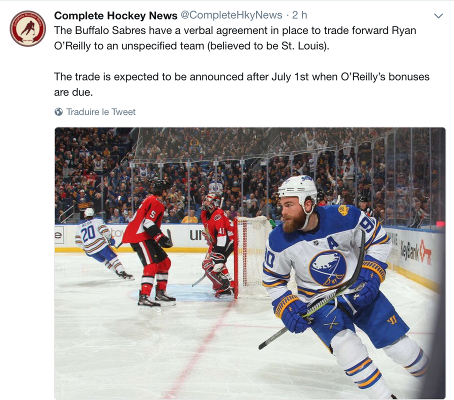 Ryan O'Reilly échangé aux Blues de St-Louis ?