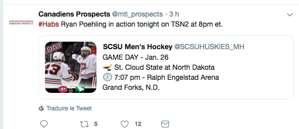 Ryan Poehling joue à 20h sur TSN 2!!!!!