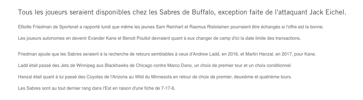 Sam Reinhart...et Ristolainen...on les veut..