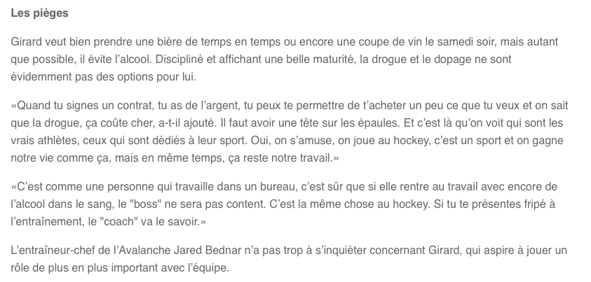 Samuel Girard a une tête sur les épaules..Et Bergevin, lui...
