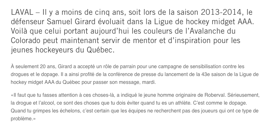Samuel Girard a une tête sur les épaules..Et Bergevin, lui...