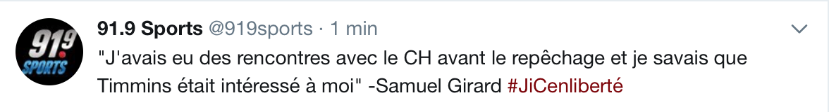 Samuel Girard avait rencontré le CH a plusieurs reprises...