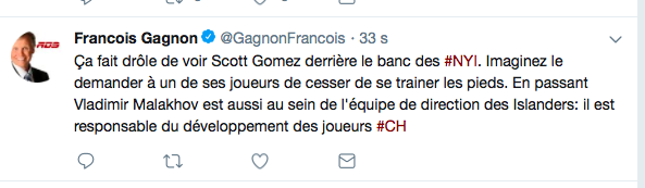 Scott Gomez qui te dit de ne pas se traîner les pieds..