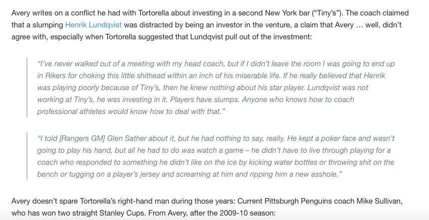 Sean Avery...CRACHE sur John Tortorella...