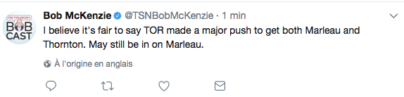 Selon Bob McKenzie, Toronto a tout tenté pour JUMBO JOE et Patrick Marleau..