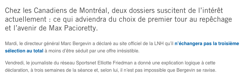 Selon Elliotte Friedman..